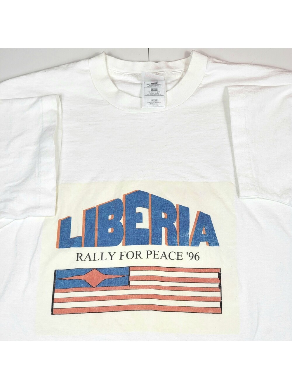 Vintage Liberia Rally for Peace '96 White T-Shirt Large 90s Protest War Africa